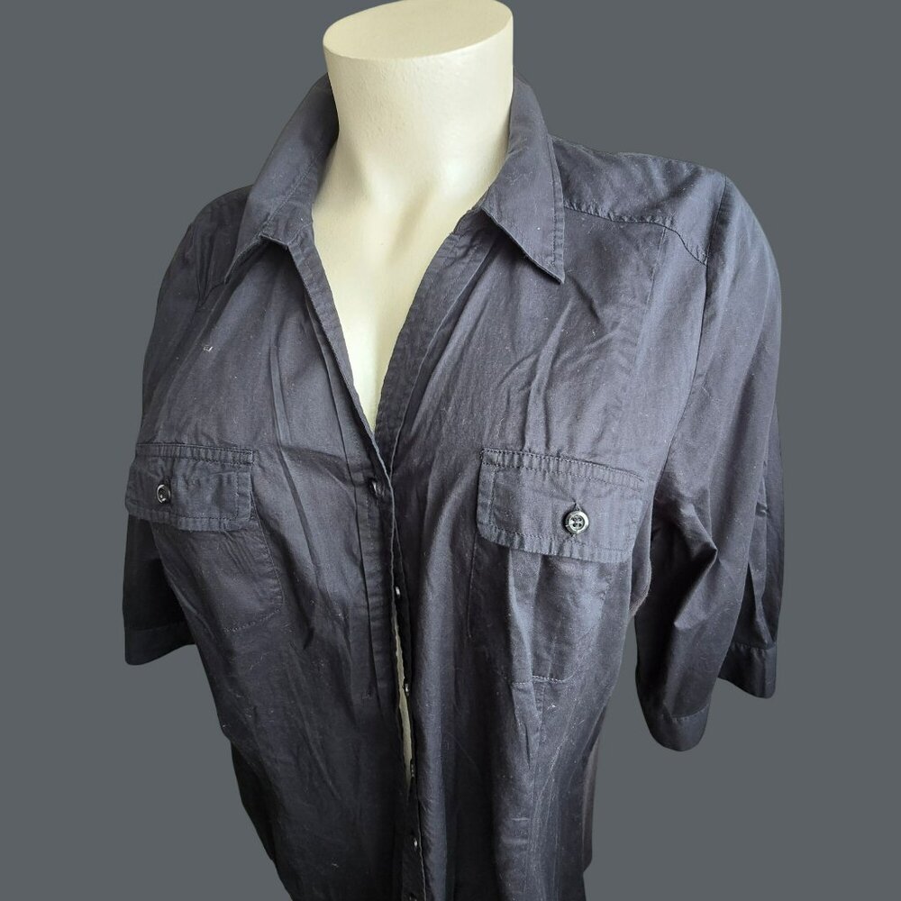 Lane Bryant Womens Black Button-Up Shirt 26/28 Cotton 3/4 Sleeve JJ4219